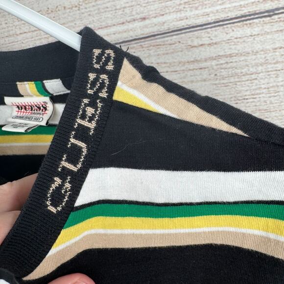 Guess Retro Striped Embroidered T-Shirt Men's Size Medium Black/Yellow/Green - Picture 7 of 14